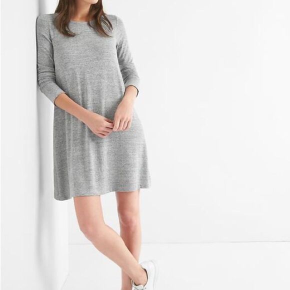 GAP Gray A-Line Dress with 3/4 Sleeves - Picture 1 of 6